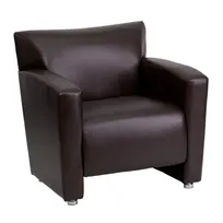product of Flash Furniture 222-1-BN-GG Hercules Majesty Series Reception Chair, LeatherSoft Upholstery, Brown, Flares Arms, Brushed Aluminum Feet