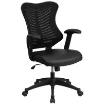 product of Flash Furniture BL-ZP-806-BK-LEA-GG Swivel Chair, 39"-42¾" Height, 250 lb, Black Mesh Back, Seat, Tilt Lock