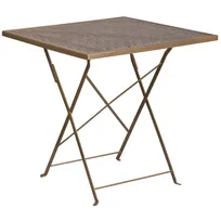 product of Flash Furniture CO-1-GD-GG Folding Patio Table, 28" Square, Metal Top, Gold Powder Coat Finish