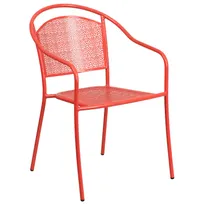 product of Flash Furniture CO-3-RED-GG Patio Stacking Armchair, Curved Round Back, Steel Frame, Coral Finish