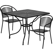 product of Flash Furniture CO-35SQ-03CHR2-BK-GG 35 Square Patio Table Set, 28 Height, Black Powder Coat, 2 Stacking Arm Chairs, 300 lb Weight Capacity