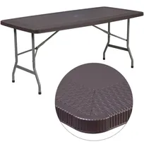 product of Flash Furniture DAD-YCZ-172-GG Folding Table, 67-1/2"W x 32-1/2"D x 28-3/4"H, Brown Plastic Rattan Edge, 330 lbs, Rectangular, Indoor/Outdoor