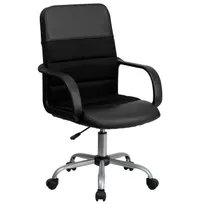product of Flash Furniture LF-W-61B-2-GG Task Chair, 37"-40" Height, 250 lb, Mesh Back, Leather Headrest, Black, Casters