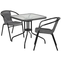 product of Flash Furniture TLH-073SQ-037GY2-GG 28" Square Table & 2 Chair Set, Gray Rattan, Black Metal Frame