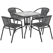 product of Flash Furniture TLH-073SQ-037GY4-GG 28" Square Table & 4 Chair Set, Gray Rattan, Black Powder Coated