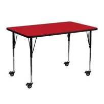 product of Flash Furniture XU-A2448-REC-RED-H-A-CAS-GG 48" Rectangular Activity Table, 24"D, Adjustable Height 22-30.5", Red Laminate Top, Black Steel Legs