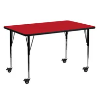 product of Flash Furniture XU-A2460-REC-RED-H-A-CAS-GG 60" Rectangular Activity Table, 24"D, 22-5/8" to 30-1/2" Adjustable Height, Red Laminate Top