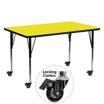 product of Flash Furniture XU-A2460-REC-YEL-H-A-CAS-GG 60" Rectangular Activity Table, Yellow Laminate Top, Black Steel Legs, Adjustable Height