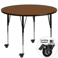 product of Flash Furniture XU-A42-RND-OAK-H-A-CAS-GG 42" Round Adjustable Height Activity Table, Oak Laminate Top, Black Powder Coated Steel Legs