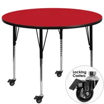 product of Flash Furniture XU-A48-RND-RED-H-A-CAS-GG 48" Round Red Laminate Activity Table, Adjustable Height 22-30.5", Black Steel Legs