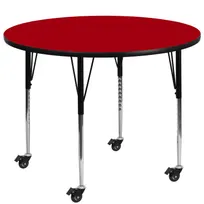 product of Flash Furniture XU-A48-RND-RED-T-A-CAS-GG 48" Round Red Laminate Activity Table, Adjustable Height 22-30"