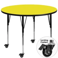 product of Flash Furniture XU-A48-RND-YEL-H-A-CAS-GG 48" Round Yellow Laminate Activity Table, Adjustable Height 22-30.5", Black Steel Legs
