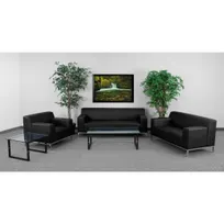 product of Flash Furniture ZB-DEFINITY-8009-SET-BK-GG Hercules Definity Series Reception Set, Black LeatherSoft, 3-Piece Set including 36"W Chair, 57.75"W Loveseat, 75.25"W Sofa