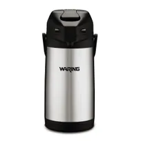 product of Waring WCA25 Café Deco Airpot, 2.5 L (84 oz) Stainless Steel, Lever Black Lid, 5-1/2"W x 7-1/2"D x 13"H