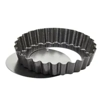 product of Winco FQP-4 Quiche Pan Set, 2-Piece, 4" Dia x 3/4" H Non-Stick Carbon Steel, Dishwasher Safe