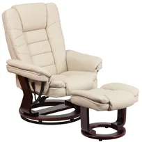 product of Flash Furniture BT-7818-BGE-GG Contemporary Swivel Recliner, 32.75W x 32-40D x 41H, Beige LeatherSoft, Mahogany Finish, Ottoman