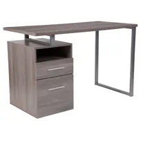 product of Flash Furniture NAN-JN-2634-GG Harwood Computer Desk, 47"W x 23.5"D x 30.5"H, Laminate Top, Silver Metal Frame, Light Ash Finish
