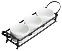 product of Winco WDP014-101 Trio Bowl Set, 15" x 3.75" O.A., 3 x 8‑oz. bowls, white, metal stand - 12 Sets/Case