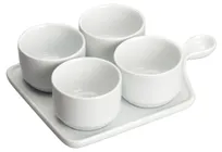product of Winco WDP016-102 Tapas Set, 9.75" x 6.75" 4 x 5-oz. Porcelain Bowls, Base Plate, White - 12 Sets/Case