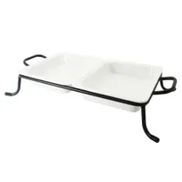 product of CAC China BF-G212 GN Food Pan Set - 2 1/2"x10-3/8"x12-3/4" Porcelain Pans, Rack, Super White - Set