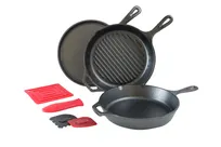 product of Lodge L6SPA41 Cast Iron Set - 10-1/4" Skillet, Grill Pan, 10-1/2" Griddle, Mitt, Oven Safe - Set