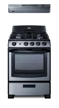 product of Summit RGH24RSS Gas Range & Convertible Hood Set, Natural Gas, 24"W