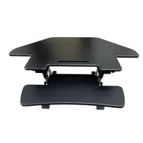 product of Omcan USA 44561 Ergonomic Corner Desk Platform, Sit & Stand, Adjustable Height, 28.74W x 7.5D, Black, Retractable Keyboard Tray