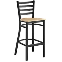 product of Omcan USA 47592+69745 Bar Height Metal Ladder Back Chair with Natural Wood Seat, Armless, Legs Base