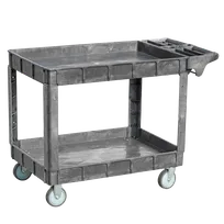 product of Omcan USA 48879 Heavy-Duty Utility Cart, 23.6"W x 47"D, 551.2 lbs, Polypropylene, Gray, 2 Shelves