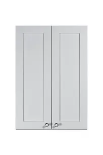 product of Summit CABWH2130 21"W Wall-Mounted Cabinet, Clean White Finish, Hinged French Doors, Soft-Close, 6-Way Adjustable Hinging, Brushed Nickel Knob