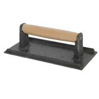 product of Thunder Group SLKSW095 Steak Weight, 5" X 9", Wood Handle, Heat Resistant Ribbed Bottom, Black