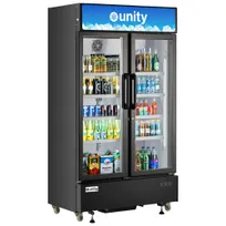 product of Unity U-48M Merchandiser Refrigerator - 47.24" W, 26 cu. ft., Black Exterior, Dual Glass Doors