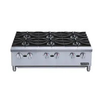 product of Dukers DCHPA36 36" Countertop Gas Hotplate with (6) Burners, Manual Controls, 168.000 BTU