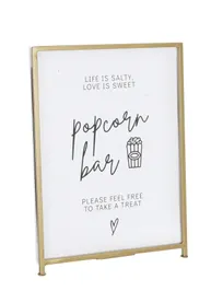 product of Cal-Mil 1264-90 Sign Holder, 8-1/2" X 11"H, Clear Acrylic With Iron Frame, Gold Finish