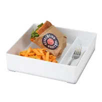product of Cal-Mil 22309-15 Bento Box, 10"L x 10"W x 2.75"H, Square, Melamine, White, Dishwasher Safe