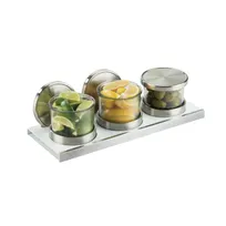 product of Cal-Mil 3492-4-15NL Luxe Jar Set - 3 Glass Jars 16"W x 6"D x 4"H, Stainless Lids, Cold Pucks
