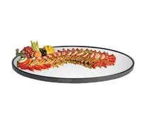 product of Cal-Mil RR322 Gourmet Oval Mirror Serving Tray, 24" x 32" Glass, Black Acrylic Trim, Raised Rim
