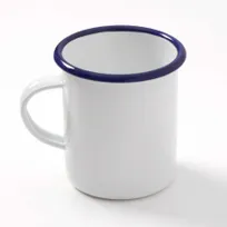product of American Metalcraft EWM16 Metal Mug, 16 oz, 3.6" D x 4" H, Steel, White/Blue Rim - Hand Wash