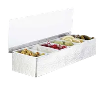 product of American Metalcraft HMCD5 5-Compartment Condiment Bar, 14-3/4" L x 5-3/4" W x 3-1/2" H, Stainless Steel Hammered, Silver