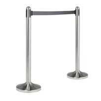 product of American Metalcraft RSRTGY Portable Stanchion 15" Base x 40" Brushed Steel Post 7ft Gray Nylon Belt 84" - Set