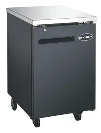 product of SABA SBB-27-23B Back Bar Cooler 23-1/2" W x 27-32" D Black Holds 1/2 Barrel/30 Cans R134a 4" Casters