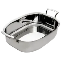 product of Browne USA 5724179 7-Quart Roasting Pan, 14" x 10" x 3", Stainless Steel, Induction Ready, NSF, Handles