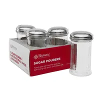 product of Browne USA 575228 Sugar Pourer, 12 oz, 3" Dia x 5-3/5" H, Clear Glass, Steel Top, Side Spout - 4/Set