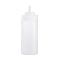 product of Browne USA 57803200 Clear PE 32 oz Squeeze Bottle, Wide Mouth, Single No-Drip Tip, Clear/White Cap