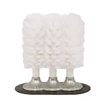 product of Browne USA 616113 Glass Washer, 8.5" Triple‑Head Brush, Suction Base, White Nylon, 3‑Brush Set