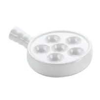 product of Browne USA 744042 Escargot Plate, 5" Diameter x 1-4/5" Height, 6-Hole Stoneware, White With Handle