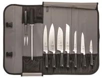 product of Mercer M21840 ZüM 10-Piece Knife Set, Steel, POM Handles, 3"-8" knives, fork, 10" steel, roll, NSF