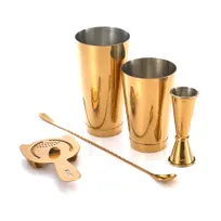product of Mercer M37101GD Barfly Basics 5-Pk - Shaker, 1-oz/2-oz Jigger, 13-3/16" Spoon, Strainer, 18/8 SS Gold