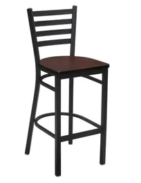product of Original Wood Seating M45B SW Armless Ladder Back Bar Stool, Solid Wood Seat, Black Powder Coat Metal Frame