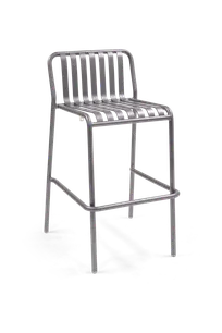 product of Original Wood Seating SOL B Aluminum Stacking Outdoor Bar Stool, Metal Seat, Slat Back, Anthracite Finish